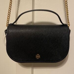 Tory Burch Black and Gold Crossbody Bag with Chain Strap